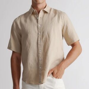 Quince European Linen Short Sleeve Shirt in Driftwood Men’s Medium NEW Travel